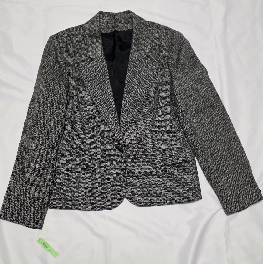 Vintage Kirkland Hall Black And Gray 100% Wool Womens Blazer Sz. 14